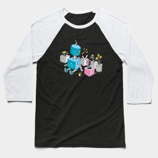 Robot with Flowers Baseball T-Shirt